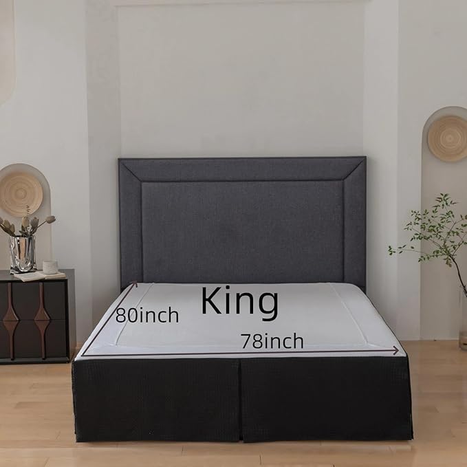 King Bed Skirt, Wrap Around Bed Skirt with Pleated Corner, 18 Inch Drop Pleated Waffle Weave Bedskirts, Anti-Slip, Microfiber, Black, 18'' King