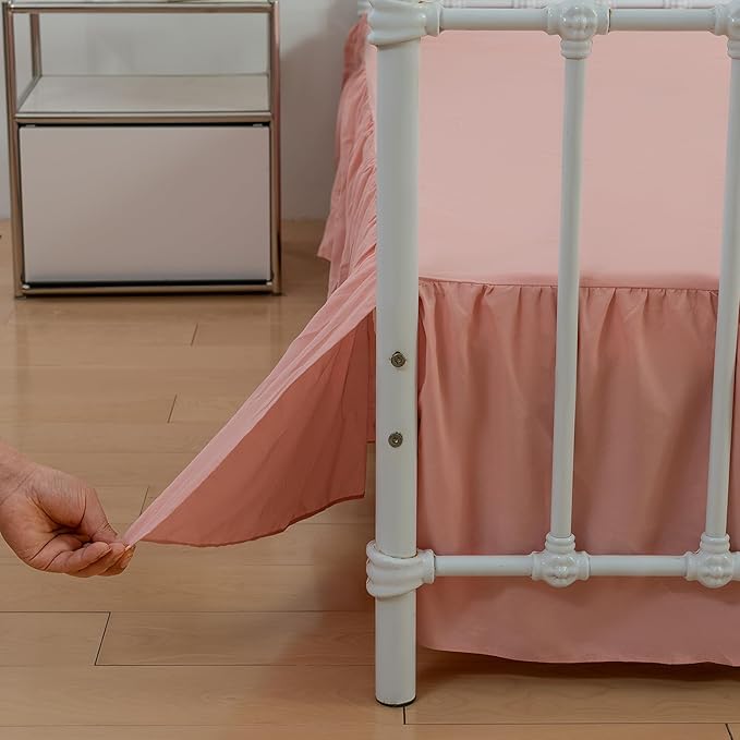 Bed Skirt Queen Size, Ruffled Bed Skirts with Split Corners, 12 Inch Drop Dust Ruffle Bed Skirt with Platform, 12 Inch, Peach, Queen