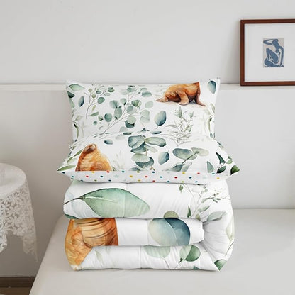 Erosebridal Cartoon Seal King Comforter Set Toddler Ocean Wildlife Bedding Set King, Spring Plant Bedding Comforter Sets Eucalyptus Leaf Duvet Set, Sea Animal Theme Quilted Comforter Kids Room Decor