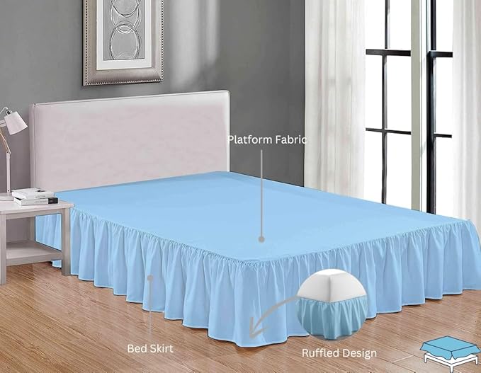 Ruffle Bed Skirt with Split Corners, Microfiber Dust Ruffled for a Perfectly Tailored Bedding Ensemble, Wrinkle and Fade Free, Easy Fit, Full Size 18 Inch Drop, Light Blue