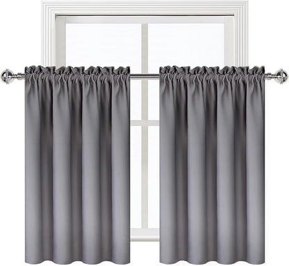 DWCN Short Grey Blackout Curtains for Small Window, Thermal Insulated Energy Saving Room Darkening Curtains for Kitchen/Bedroom (W42 x L36 inch, Set of 2 Panels, Top of Rod Pocket)