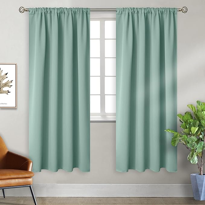 BGment Light Sage Blackout Curtains for Bedroom 72 Inch Length - Rod Pocket Thermal Insulated Room Darkening Drapes for Living Room Dining Privacy, 42 x 72 Inch, 2 Panels