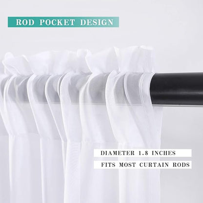 MIULEE 2 Panels Kitchen Tiers Half Window Sheer Curtains Rod Pocket Voile Drapes for Kitchen Bathroom Small Windows 29 by 36 Inch White