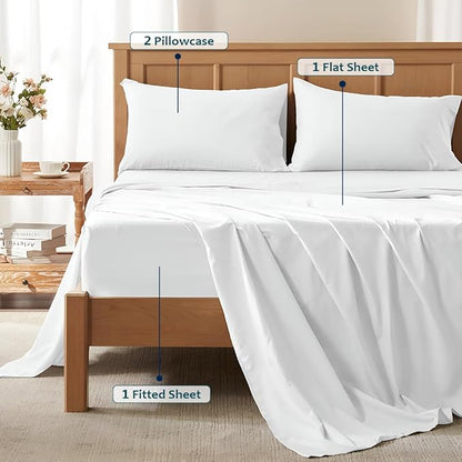 California King Sheet Set - Luxury 338 Thread Count 100% Egyptian Cotton Sateen, Deep Pocket Sheets with All Around Elastic for a, Hotel Quality Bedding Set (White Solid)
