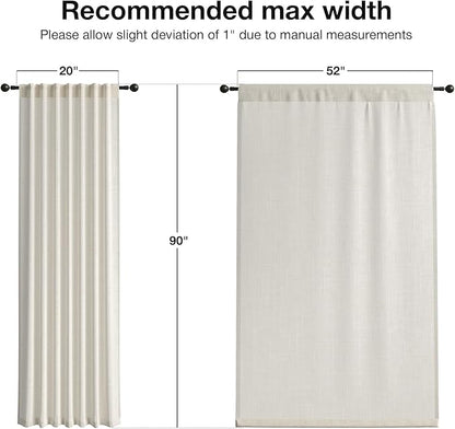Anmao Natural Linen Curtains for Living Room 90 Inch Length 2 Panels Set, Light Filtering Semi Sheer Window Curtain Drapes for Bedroom with Curtain Rings and Clips, 52 Inch Wide Each Panel, Ecru