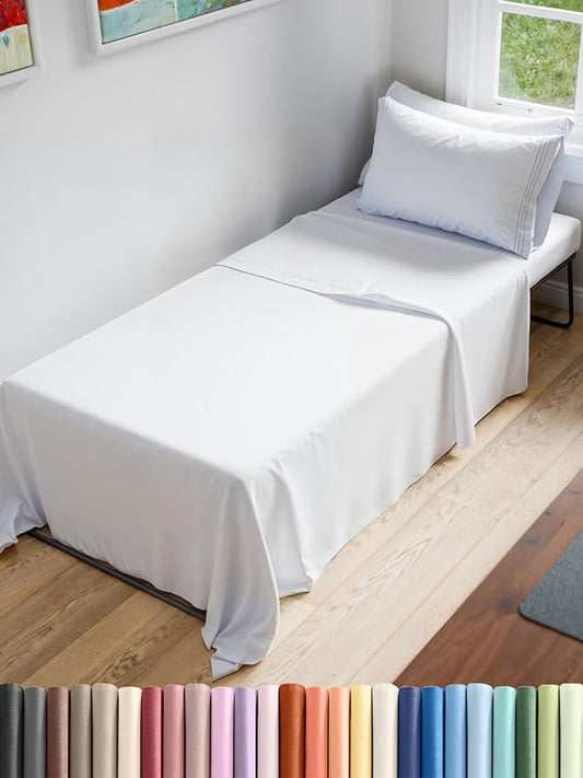 Cot Sheet Set 33” x 75” – Easy-Fit Cot Size Mattress Sheets – Ideal for Narrow Twin, Camper Bunk, RVs, Twin Bunks, Day Care and Camping Cots - Cot Size Fitted Sheet fits 6” to 10” Mattresses – White