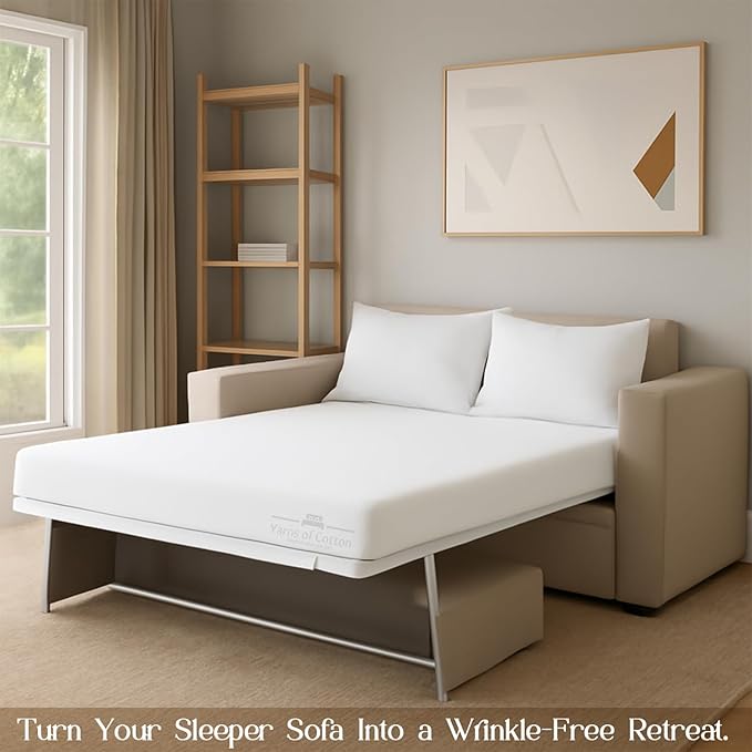 Sleeper Sofa 4 Piece Bed Sheet Set Premium Quality 100% Cotton 500 Thread Count, Smooth & Super Soft Sateen Weave, Extra Soft Bed Sheets, Wrinkle Free, 4 Inch Deep Pocket (Queen, White)
