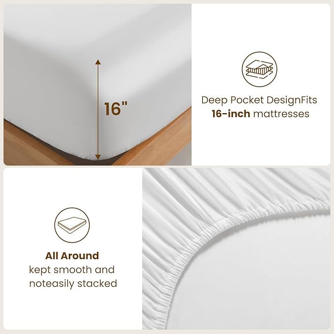 Luxury Mulberry Silk Modal King Size Sheet Set 4pc, Ultra Breathable & Cooling Bed Sheets for Hot Sleepers, Hotel Luxury Silky Bedding Sheets, 16" Deep Pocket(King,White)