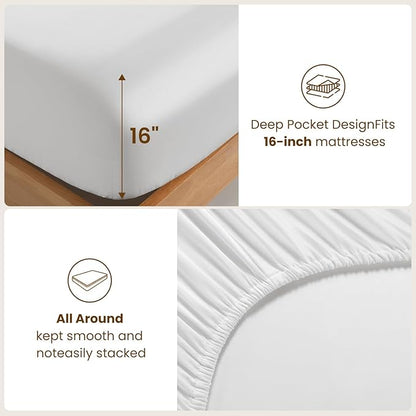 Luxury Mulberry Silk Modal King Size Sheet Set 4pc, Ultra Breathable & Cooling Bed Sheets for Hot Sleepers, Hotel Luxury Silky Bedding Sheets, 16" Deep Pocket(King,White)