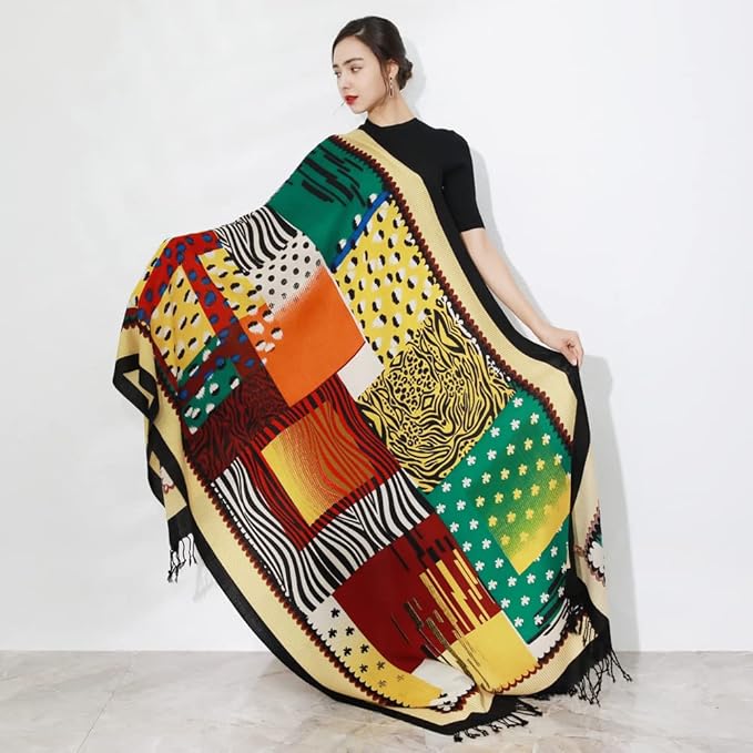 DANA XU 100% Merino Wool Pashmina Shawl for Women 96"x43", Oversized Cashmere Wrap with Tassels, Floral Travel Blanket Cape