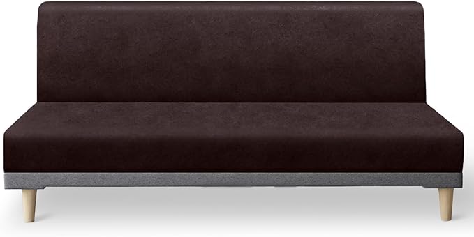 molasofa Leather Like Stretch Futon Slipcover Armless Sofa Cover Furniture Protector with Elastic Bottom, Soft and Washable Futon Cover for Sofa Bed （Medium，Chocolate）
