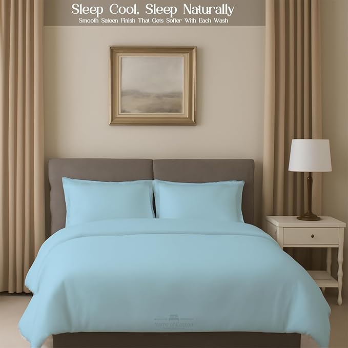 Sleeper Sofa 4 Piece Bed Sheet Set Premium Quality 100% Cotton 500 Thread Count, Smooth & Super Soft Sateen Weave, Extra Soft Bed Sheets, Wrinkle Free, 4 Inch Deep Pocket (Queen, Light Blue)