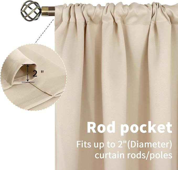 BGment Short Blackout Kitchen Curtains 40 Inches Long - Thermal Insulated Drapes with Rod Pocket Room Darkening for Cafe Bathroom Windows, Champagne, 34 x 40 Inch, 2 Panels