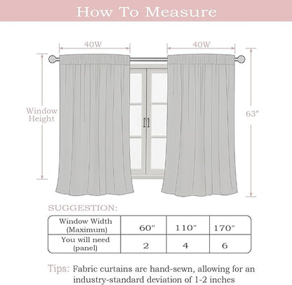 Simplebrand Natural Faux Linen Textured Curtains 63 Inch Length 2 Panels for Bedroom, Semi Sheer Light Filtering Privacy Farmhouse Curtains, Soft Thick Rod Pocket Window Drapes, 40W x 63L Inch