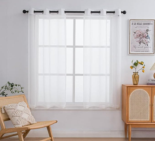 PI Beige Sheer Curtains 63 Inches Long,Grommet Top Voile Textured Window Curtains for Dining Room/Kitchen 2 Panels (W42 X L63, Beige)