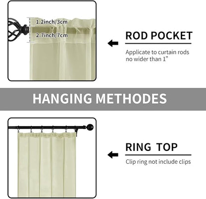 Sheer Curtains 45 Inches Long 2 Panels, Rod Pocket Short Curtain for Kitchen, Bedroom, Cafe Window(Sage Green 38" W x 45" L)