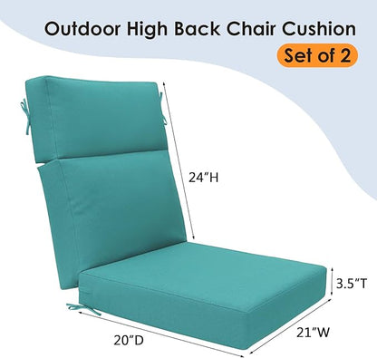 Outdoor High Back Chair Cushion Seat Pads, 44 x 21 Inch Water-Repellent & Fade-Resistant Patio Furniture Cushions with Ties for Adirondack, Rocking Chairs, Turquoise