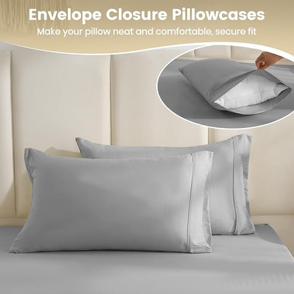 Cal King Size Sheet Set - 4 Piece Silky Soft Breathable Bed Sheet Set, 16" Deep Pocket Hotel Luxury Wrinkle Free Easy Care Bedding Sheets California King,Oeko-Tex-Light Grey