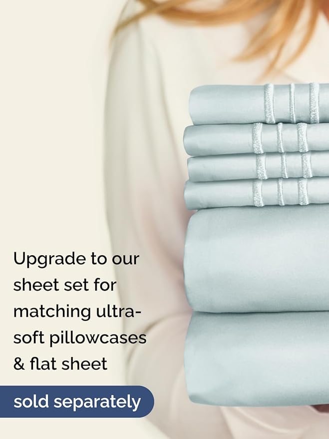 Extra Deep Queen Fitted Sheet - Hotel Luxury Single Fitted Sheet Only - Easily Fits 18 inch to 24 inch Mattress - Ultra Soft, Wrinkle & Fade Free w/Extra Deep Pockets - Breathable & Comfy - Ice Blue