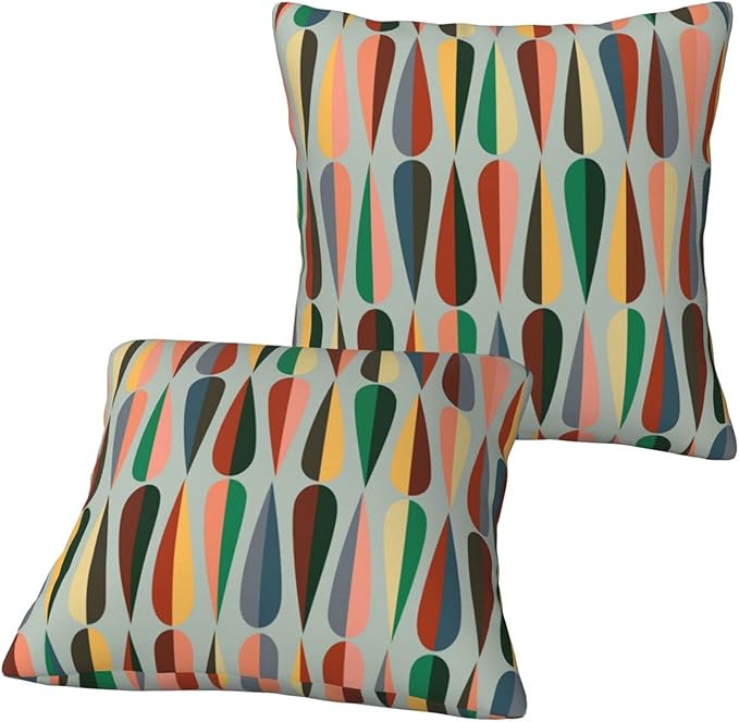 bassyil Mid Century Retro Drop Throw Pillow Covers Decorative Linen Pillow Cases Set of 2 Square Cushion Cover for Couch Sofa Bedroom Patio 18x18 Inch