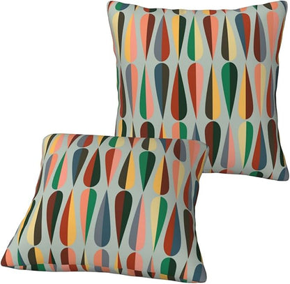 bassyil Mid Century Retro Drop Throw Pillow Covers Decorative Linen Pillow Cases Set of 2 Square Cushion Cover for Couch Sofa Bedroom Patio 18x18 Inch