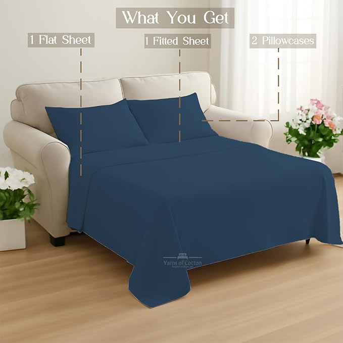 Sleeper Sofa 4 Piece Bed Sheet Set Premium Quality 100% Cotton 500 Thread Count, Smooth & Super Soft Sateen Weave, Extra Soft Bed Sheets, Wrinkle Free, 8 Inch Deep Pocket (Twin, Medium)