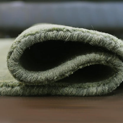 Hand Knotted Loom Wool ECO-Friendly Area Rugs - 8'x8', Octagon, Green Color, Solid Plain Design, High Pile Thick Handmade Anti Skid Area Rugs for Living Room, Bed Room (L00111)