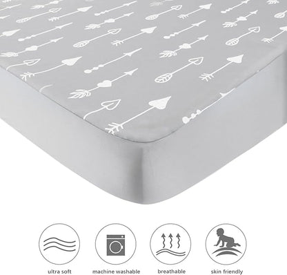 Square Playard/Playpen Fitted Sheets, Perfect for New Room2 / TotBloc Portable Playard, 2 Pack, Ultra Soft Microfiber, Fitted Playpen Sheet, Navy Cloud and Grey Arrow