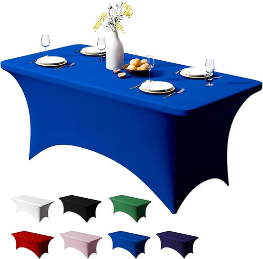 Trlyc 1 Pack 8FT Spandex Table Cloth - 96 x 30 Inch Rectangular Stretch Tablecloth, Wrinkle Resistant Scretch Table Cover for Wedding, Party, Banquet, Picnic, Outdoor Decoration (1Pcs,Royal Blue)