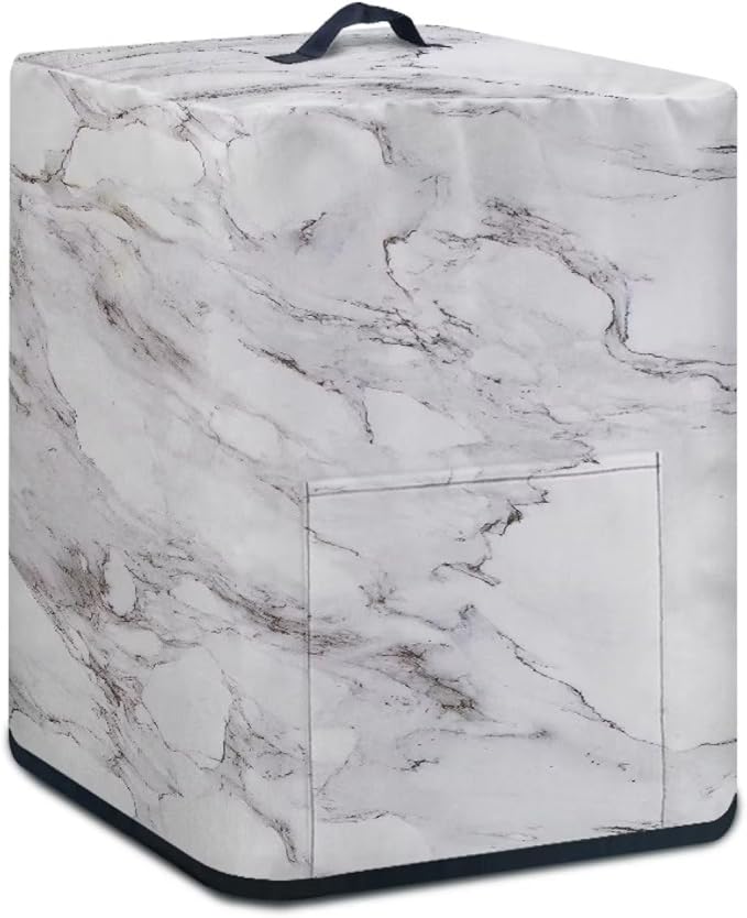 Air Fryer Cover Dust Cover, Dust Protection Insulated Kitchen Appliance Cover with Top Handle and Front Pockets for Women Gift, White Marble