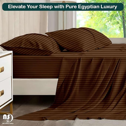 NON Sticky cotton Twin Size Sleeper Sofa Sheets, 4 Piece Egyptian Cotton Bed Sheet Set for Sofa Bed, 8" Deep Pocket for Pull Out Couch Mattress, 39" x 75", Chocolate Stripe, Soft & Breathable