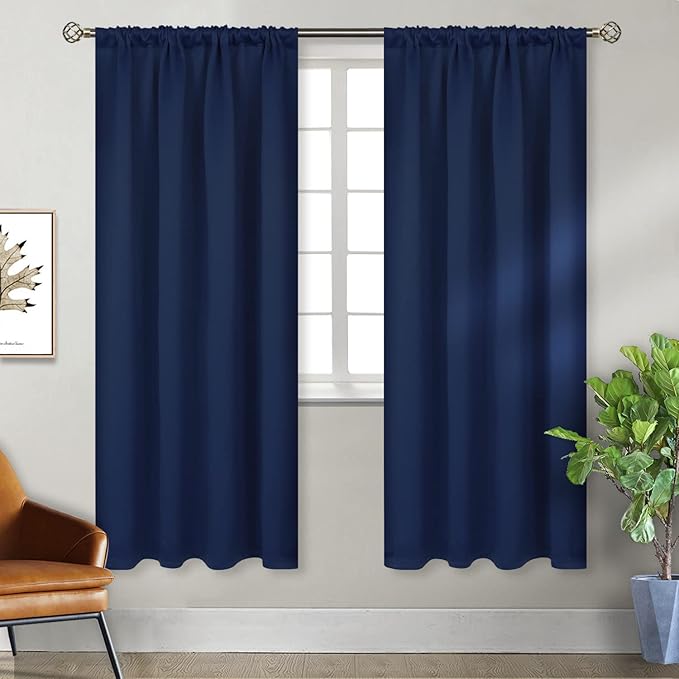 BGment Rod Pocket Blackout Curtains for Bedroom - Thermal Insulated Room Darkening Curtain for Living Room, 42 x 72 Inch, 2 Panels, Navy Blue