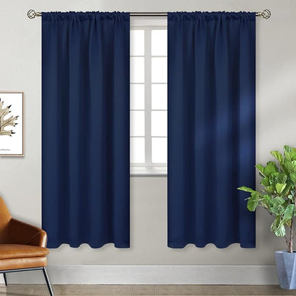 BGment Rod Pocket Blackout Curtains for Bedroom - Thermal Insulated Room Darkening Curtain for Living Room, 42 x 72 Inch, 2 Panels, Navy Blue