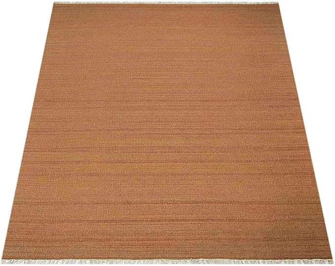 Rugsotic Carpets Hand Woven Flat Weave Kilim Wool 3'x5' Area Rug Solid Orange D00111