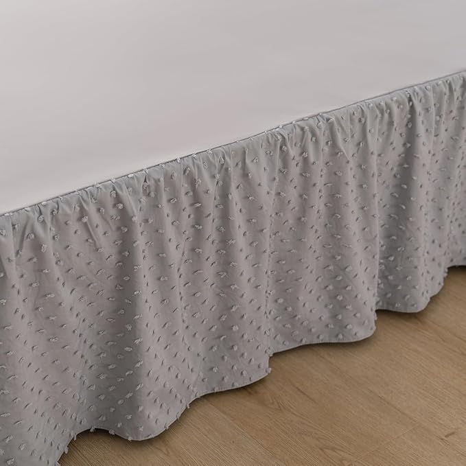 Tufted Dot Bed Skirt Queen Size Ruffled Bed Skirt with Split Corners, 18 Inch Drop Dust Ruffle Bed Skirts with Platform, Light Grey
