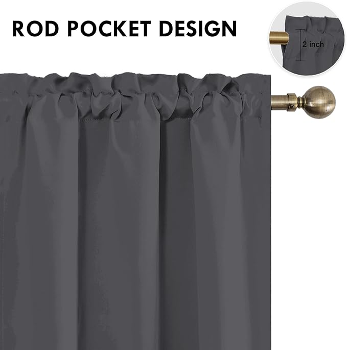 DWCN Blackout Curtains for Bedroom 63 Inch Length 2 Panels Set, Solid Thermal Insulated Energy Saving Rod Pocket Window Treatment Curtains Blackout Drapes (W38 x L63 Inch, Dark Grey)
