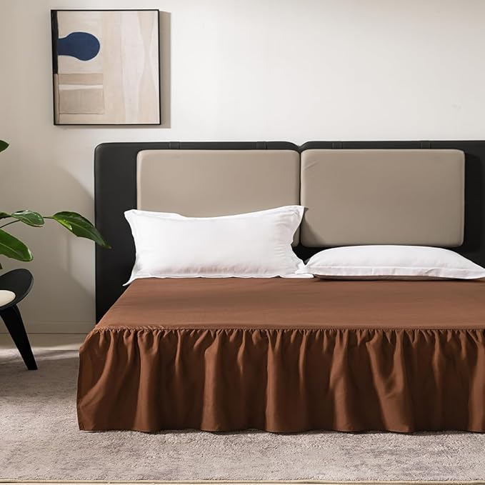 Brown Bed Skirt King Size Ruffled Bed Skirt with Split Corners, King Bed Skirt 14 Inch Drop, King Size Bed Skirt Brown for Ruffled Bed Skirt with Split Corners, Bed Skirt King Size