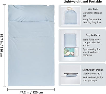 Sleeping Bag Liner Camping Adult Sleep Sack Lightweight Travel Sheet for Hotel Bed Compact Ultralight Essential Cleaning Supplies Kit Travel Bedding Set for Backpacking