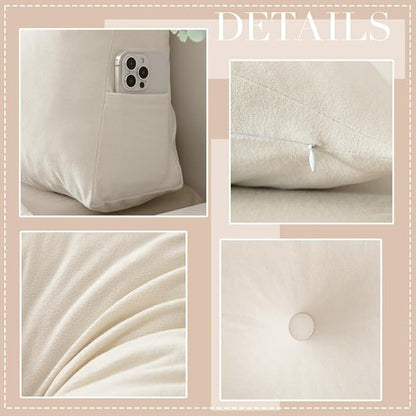 Triangular Wedge Headboard Pillows Twin XL Dorm Headboard Long Backrest Positioning Support Reading Bolster Pillow Side Pockets Wedge Pillow College Dorm Room Essentials Bed Bedroom Decor White