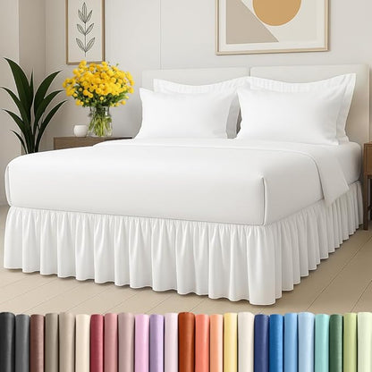 Bedskirt Twin Size Ruffle - 18 inch Drop Dust Ruffle Bed Skirt with Platform - Ultra-Soft, Easy Fit, Premium Hotel Quality - Wrinkle, Fade & Shrink Resistant - for Women, Men, Kids and Teens - White