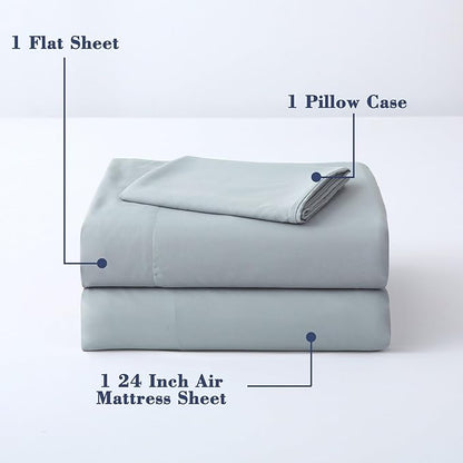 Air Mattress Sheet Set for 16-24 Inch Air Beds Twin Size,Deep Pocket Fitted Sheet with Inflation Opening,Soft & Breathable, for Guests, Camping, RVs, Includes Pillowcase Flat Sheet Fitted Sheet,Gray