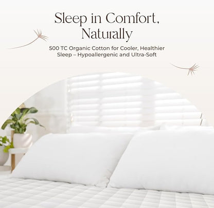 100% Cotton Organic Mattress Pad - Luxury Quilted Mattress Topper Protector Plush & Breathable Machine Washable Design - Fairtrade & GOTS Certified Premium 400GSM Thick with Deep Pocket (Cal King)