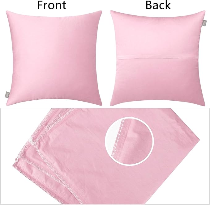 Thmyo 4-Pack 100% Cotton Comfortable Solid Decorative Throw Pillow Case Square Cushion Cover Pillowcases Sublimation Blank DIY Pillow Covers for Sofa(Only Covers, No Pillows)(18x18 inch/45x45cm,Pink)