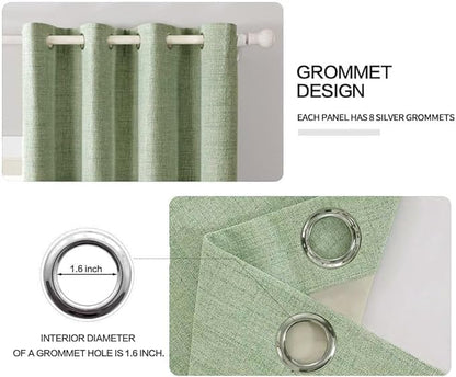 MIULEE Linen Texture Curtains for Bedroom Solid 100% Blackout Thermal Insulated Sage Green Curtains Grommet Room Darkening Drapes for Living Room Nursery 52x72 Inch (2 Panels)