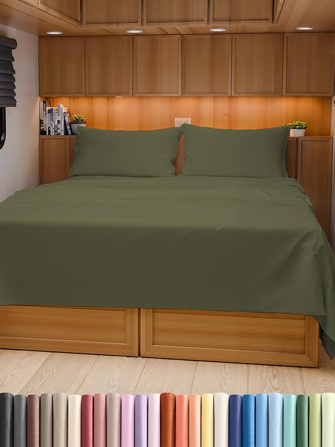 RV Short Queen Sheet Set 60 X 75 - 4 Piece RV Short Queen Bed Sheets - Soft, Breathable & Cooling - Designed for Bunks, Trailers & Campers - Fits 8” to 12" Mattress - Hotel Luxury Bedding - Sage Green