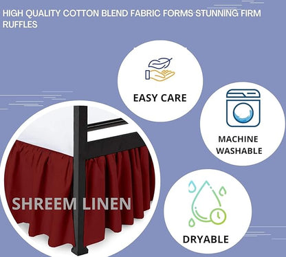 Shreem Linen Ruffled Bed Skirt with Split Corners, Gathered Style, 100% Microfiber, 21-Inch Drop, Dust Ruffle Bedskirt with Platform, RV King, Burgundy