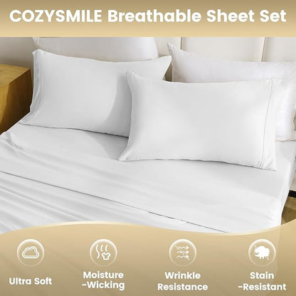 California King Sheet Sets-4 Pcs Silky Soft Breathable Bed Sheet Set,16" Deep Pocket for Mattress,Hotel Luxury Clearance full size sheet sets,Wrinkle Free,Easy Care Cooling Bedding Sheets （White）
