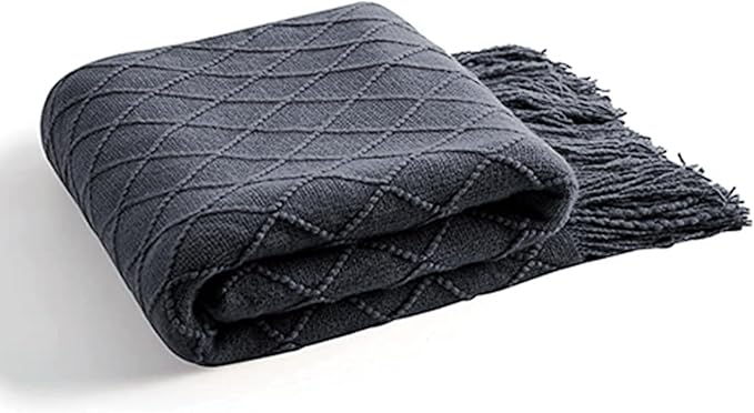 inhand Knit Graphite Grey Throw Blanket for Couch, Soft Living Room Home Decor Knitted Twin Size Blanket, Outdoor Lightweight Breathable Summer Blanket, Farmhouse Warm Woven Decorative, 60"x80"
