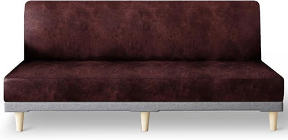 molasofa Leather Like Stretch Futon Slipcover Armless Futon Bed Sofa Cover Furniture Protector with Elastic Bottom, Soft and Washable Futon Cover for Sofa Bed Stay in Place（Larger，Red）
