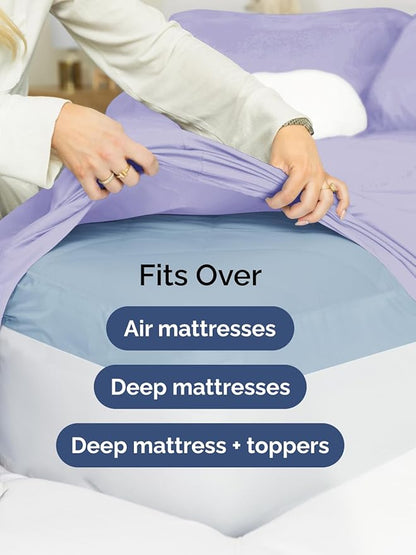 Extra Deep Full Fitted Sheet - Hotel Luxury Single Fitted Sheet Only - Easily Fits 18 inch to 24 inch Mattress - Ultra Soft, Wrinkle & Fade Free w/Extra Deep Pockets - Breathable & Comfy - Lavender